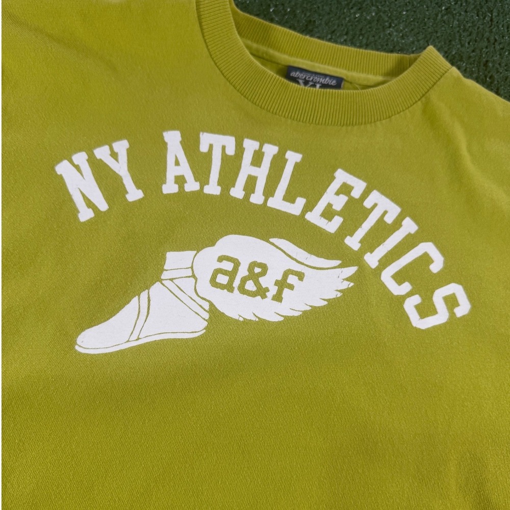 Abercrombie Graphic Tee Mens XL Lime Green Good NY Athletics Winged Foot Cotton - Picture 3 of 6